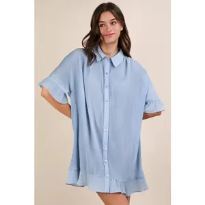 VERY J Pleated Detail Button Down Mini Dress