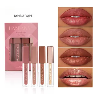 Lip Gloss 4 Count Set Waterproof Easy Coloring HANDAlYAN Lip Gloss Set Matte Non-stick Cup Lip Gloss Set, Intensely Pigmented Matte Liquid Lipstick Makeup Set Matte Waterproof Lip Gloss Set nude lip stain makeup B