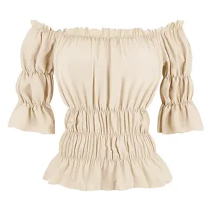 Vintessa Shoulder Tops for Women Pirate Costume Women Tops and Blouses Short Sleeve Womens Renaissance Peasant Blouse Off Shoulder Trumpet Sleeve Tops 6505-live1