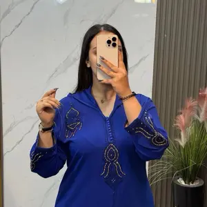 Morocan  Jalabia Orange Dress with Green Embroidery Details