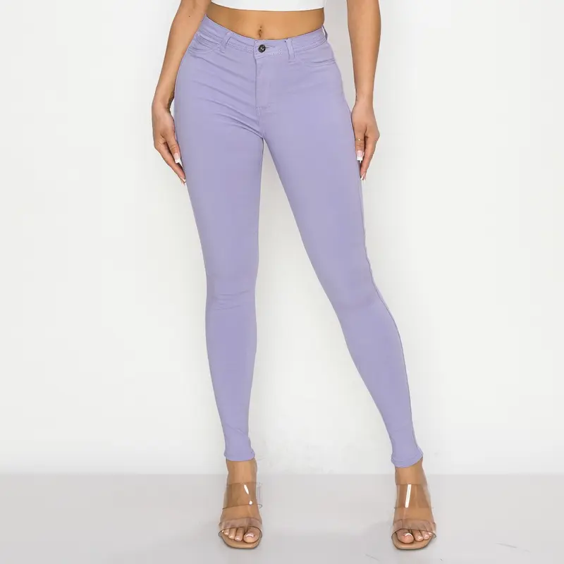 Sophia - High Waisted Super Stretchy Spring Colored Skinny Women's Jeans - Lover Brand Fashion Fabric Fit Spandex Comfortable Style Basic Lilac Cotton