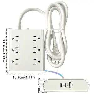 9-in-1 Multifunctional Power Strip with Switch and Surge Protection 6 AC Outlets 1 USB Port 2 Type-C USB Ports Expandable Wall Outlets for Office Home Travel desktop usb outlet  hub multifunction  socket smart  home Electrical Spacers and Extenders Smart