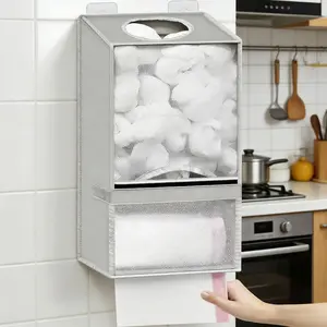 Wall Mounted Kitchen Trash Bag Organizer, Fabric Food Storage Bag Holder, No Drill Traceless Adhesive Hook Installation, Suitable for Cabinet Side and Fridge Storage of Plastic Bags and Food Bags, Space Saving Home Organizer