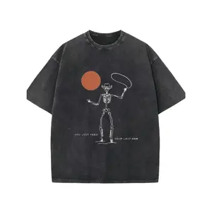 Men's  T-shirt  Washed Cotton Short Sleeved Round Neck Black "you Only Need the Last Layer of Paint" Design Casual and Fashionable Daily Clothing T-shirt 250g Suitable for Easter, Halloween, Thanksgiving, Etc Easter