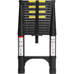 14.5 FT  Telescoping Ladder, Lightweight Multi-Purpose Collapsible Extension with 2 Triangle Stabilizers, Heavy Duty 330 lbs Max Capacity, Ideal for , RV, and Outdoor Work Black