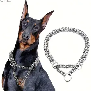 Heavy Duty Dog Chain Collar with Secure Lock, Durable Metal Training Collar for Small, Medium and Large Dogs, Adjustable Iron Chain Leash for Walking, Obedience Training, Behavior Control, and Competition Use