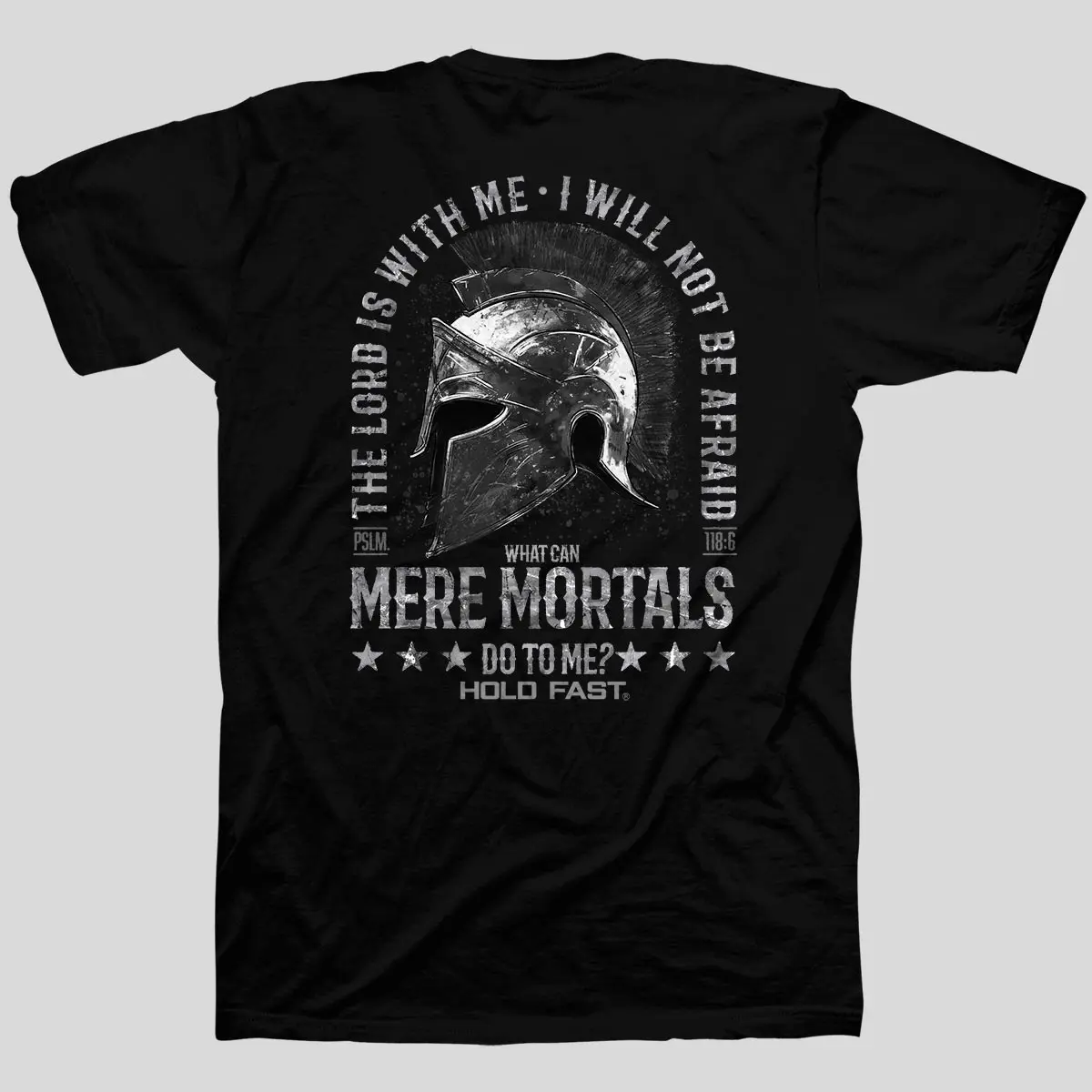 Men's Mere Mortals Graphic T-Shirt - Seamless Hem Menswear, Short-Sleeve Casual Cotton Christian Clothing Top with Psalm 118:6 Faith Design