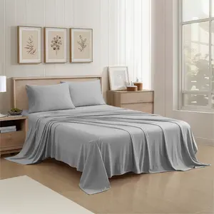 Aeropostale Super Soft Jersey Knit Sheet Set, 3 Piece Bed Sheets, Cotton Rich Jersey Sheets, Fits Mattresses up to 17” Deep, Twin Size, Heathereded Grey