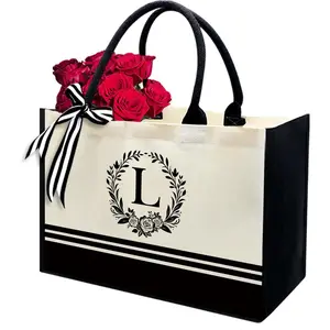 Personalized Initial Canvas Tote Bags, Monogrammed Tote Bag Gifts for Women Teacher  for Birthday Wedding