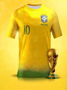 Brazil National Team #10 Neymar Jersey Brasil WC Champion Soccer Jersey Yellow Green Gradient Geometric Print Breathable Quick Dry Mesh Short Sleeve for Brazil Fans, World Cup Enthusiasts & Brazilian Football Collectors
