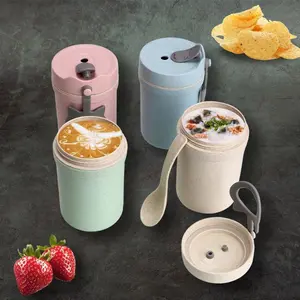 Wheat Straw Food Container Keeper 330ml Breakfast Box For Soup Sealed Small Lunch Box For Kids Leakproof Meal Prep Bento Box Portable Lunch Box