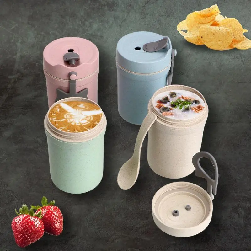 Wheat Straw Food Container Keeper 330ml Breakfast Box For Soup Sealed Small Lunch Box For Kids Leakproof Meal Prep Bento Box Portable Lunch Box