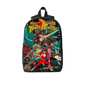 Mighty Morphin Power Rangers Comic Print 17" Laptop Backpack, Durable Polyester with Breathable Shoulder Straps, Two-Way Zippers & Side Pockets, Ideal for School, Travel & 90s Kids Fans