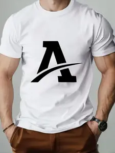 Men's Modern Style a Letter Print Short Sleeve T-Shirt, Slim Fit, Casual Long Tee, Ideal for Gym, Outdoor Sports, Daily Commute