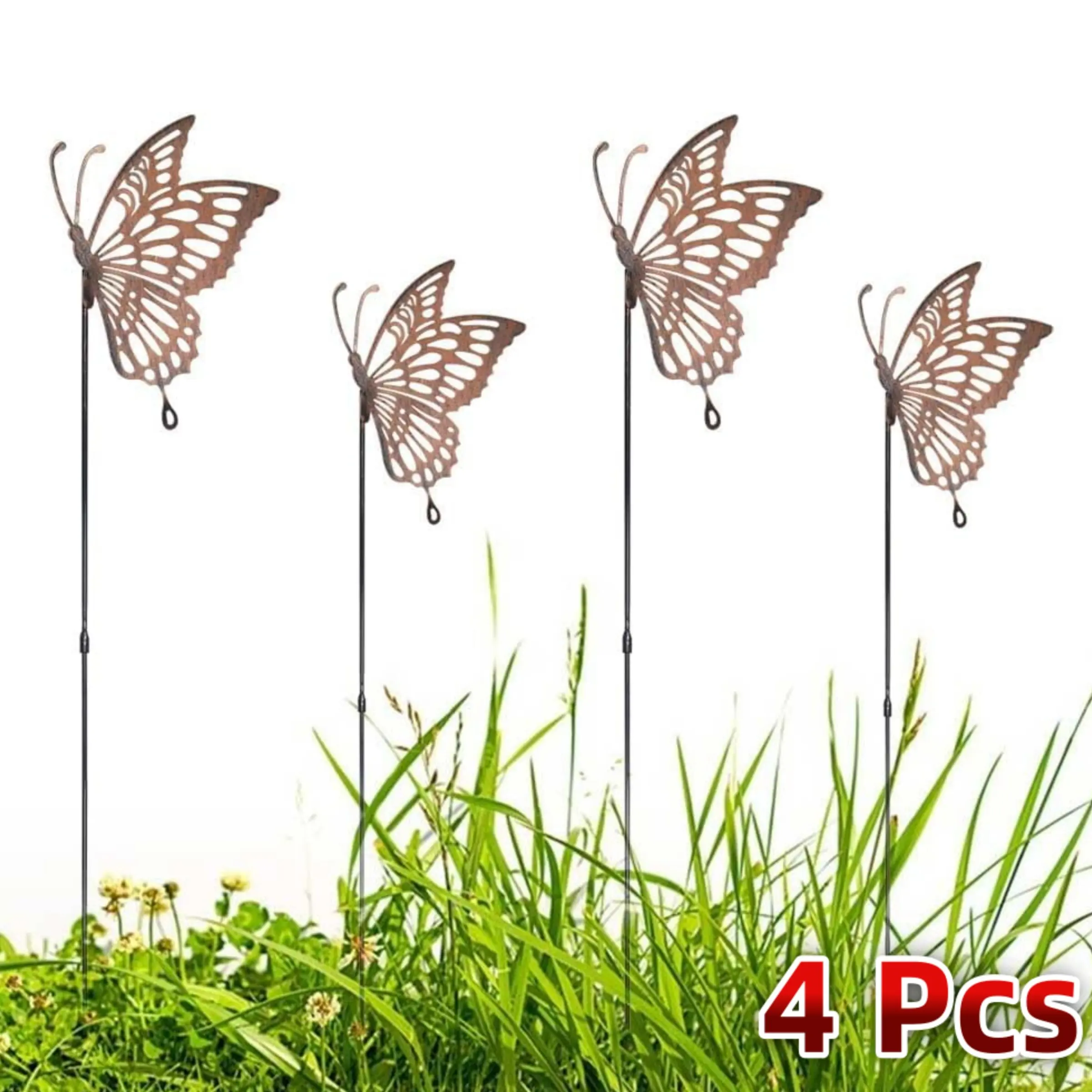 4 Pack Butterfly Garden Stakes, 24.8 Inch Metal Yard Art Butterflies, Butterfly Design Bronze Color Decorative Outdoor Decor Garden Statue for Patio Lawn, Garden Setting, Gifts for Women, Garden Sculptures and Decor, Outdoor Garden Accessory