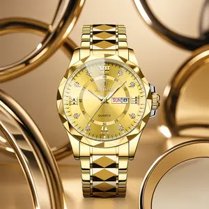 Men's Luxury Gold Watch with Diamond Cut Bezel Quartz Movement Date Function Waterproof Scratch Resistant Luminous Stainless Steel High End Style Gift for Him Trendy Fashionable for Daily Wear and Party Perfect Masculine Timepiece