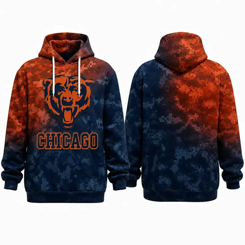 Men's Football Team Print Hoodie, Gradient Digital Camouflage Casual Long Sleeve Sweatshirt, 3D Printed Hoodie, Realistic Graphic Sweatshirt, Cool Unisex Streetwear