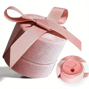 1count- Pink Round Corduroy Jewelry Box, Mini Portable Jewelry Storage Box For Women, Gift For Women, Wedding Proposal Engagement Accessories, For Home Room Living Room Office Decor, Mother's Day Spring Season Gift