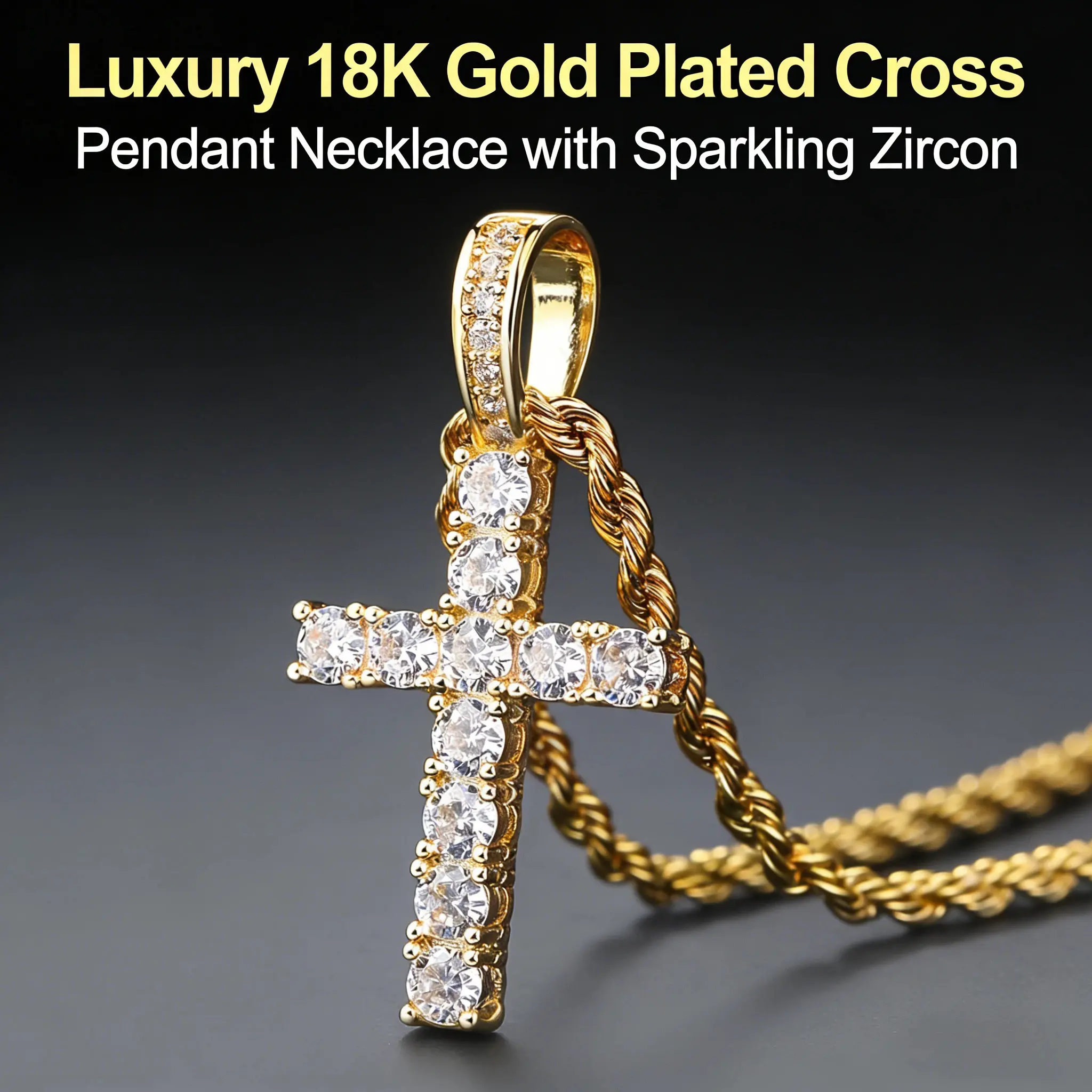 LANDEN 14K Gold Plated Cross Pendant Necklace for Women - Hypoallergenic Cubic Zirconia Cross Necklace - Dainty Necklace Christian Faith Gold Jewelry Gifts cubic zirconia cross necklace