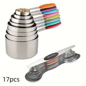 Mothers Day Gifts for—Stainless steel Premium Magnetic Measuring Spoons & cup Set|Strong N52 Magnets|Heavy Duty Stainless Steel|Dual-Sided for Spice Jar & Liquid Measuring|Dishwasher Safe|17 Spoons   for Baking & Cooking (Colorful)
