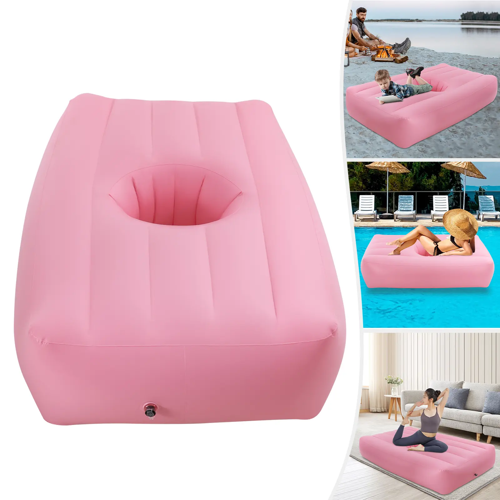 PVC Inflatable Bed with Post-Surgery Recovery Hole, Quick Inflation, Easy Storage, Inflatable Couch for Beach & Camping Travel, Inflatable Couch Beach,summervibes