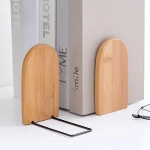 2pcs Non-Slip Wooden Bookends Book Holder Easy Assemble & Detachable Bookshelf Organizer Desk Accessories