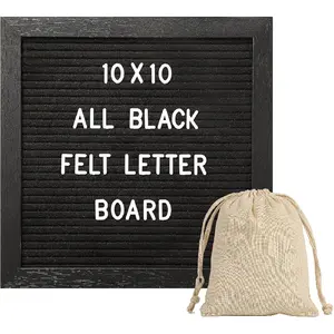 Black felt letter board, equipped with 294 interchangeable letters and numbers, 10"x10" black-framed message board, with stand and canvas bag, used for announcements and notifications