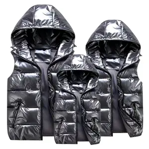 Winter New Hooded Man Woman Child Vest Jacket Glossy Cotton Vest Casual Waistcoat Men's Sleeveless Jacket Warm Overcoats
