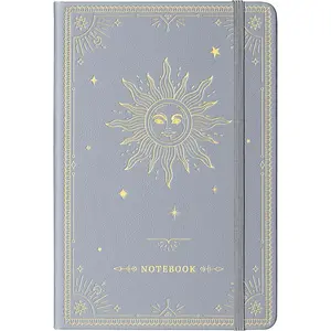 Ruled Notebook/Journal -  Thick Paper Faux Leather Classic Writing Notebook with Pocket + Page Dividers Gifts, Banded, Large, 144 Pages - Light Gray