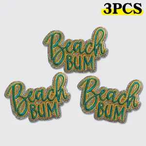 3PCS Beach-BUM Embroidery Iron-On Patch (3 in) - DIY Needlework Accessory for Trucker Hats, Knitting Projects, Handmade Toys