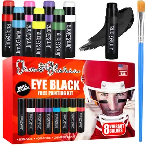 Jim&Gloria Multicolor Game Markers Black Gear Eyeblack Painting Kit with Brush, Multi-Sport Use, and Camouflage for Baseball, Football, Soccer, Lacrosse, Hockey, and More