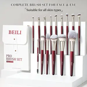 BEILI 15-Piece Vegan Makeup Brush Set for Face & Eye – Professional Kit with Foundation, Blush, Eyeshadow, Powder Brushes – Cruelty-Free, Soft Synthetic Fibres, Ergonomic Handles – Perfect Gift for Her Value Pack Multi-Function