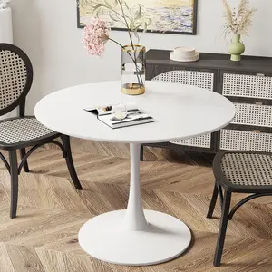 Recaceik Modern Round Dining Table 31.5'' Tulip with MDF Top & Metal Pedestal Base, White Marble for Dining Room Living Room Cafe Bistro Terrace Kitchen Office Cleanliness Durable Ease Stability desk computer desk table gaming desks