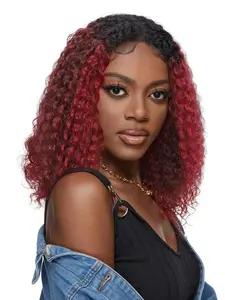 13*1 T Part Lace Front 1b/2#/99J Curly Human Hair 14inch Wig 150% Density