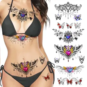 Women's 3D Realistic Temporary Tattoo Kit - Pre-Packaged, Beginner-Friendly, Assorted Flower/Butterfly Shapes, Pain-Free, Easy-to-Apply Do-It-Yourself Body Fake Tattoos for Abdomen, Chest (Design 1), Beginner-Friendly Temporary Tattoos