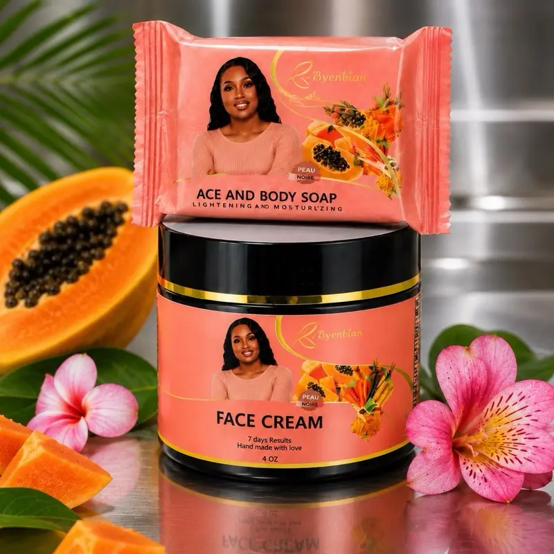 Byennwa Body Care Set - 4oz Face Cream & Face Body Soap, The Raw Wolf Natural Nerve-Relief Balm, Strawberry Rose Drench Jet, Women's Bath, Gentle Cleansing, Hydrates Skin, Exfoliating Moisturizing