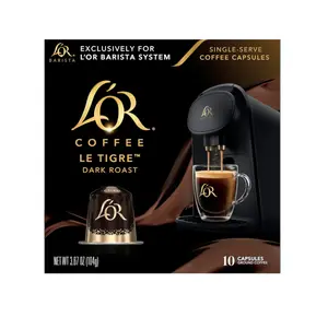 L'OR Coffee Pods, 10 Count Le Tigre Dark Roast Blend, Single-Serve Aluminum Coffee Capsules Compatible with the L'OR BARISTA System, 10 count (Pack of 1)