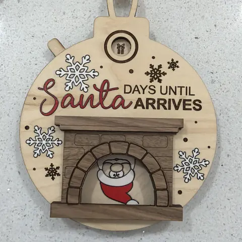 Christmas Countdown Ornament - Santa Arrives in Chimney Design with Snowflakes and Countdown Days Until Arrival