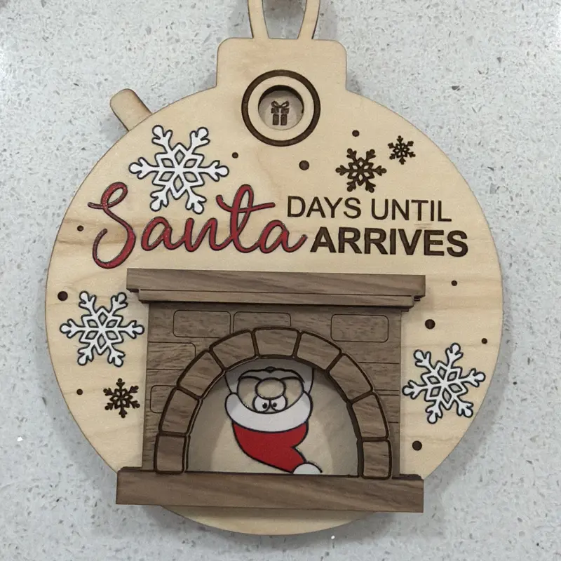 Christmas Countdown Ornament - Santa Arrives in Chimney Design with Snowflakes and Countdown Days Until Arrival