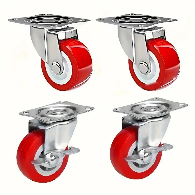 Casters Set ( Wheels), Includes Two Braked Rotating Casters & Two Non-Braked Rotating Casters, 360° Silent Rotation, Swivel Wheels, Furniture Moving Wheel