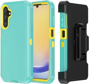 Phone Case for  Galaxy A25 5G case,Heavy Duty Hard Shockproof Armor Protector Case Cover with Belt Clip Holster for  A25 5G Phone Case (Green+Yellow)