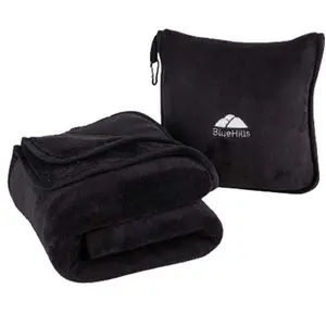 BlueHills Premium Soft Long Travel Blanket Pillow for Tall Airplane - Travel Gifts Large Blanket Black T054