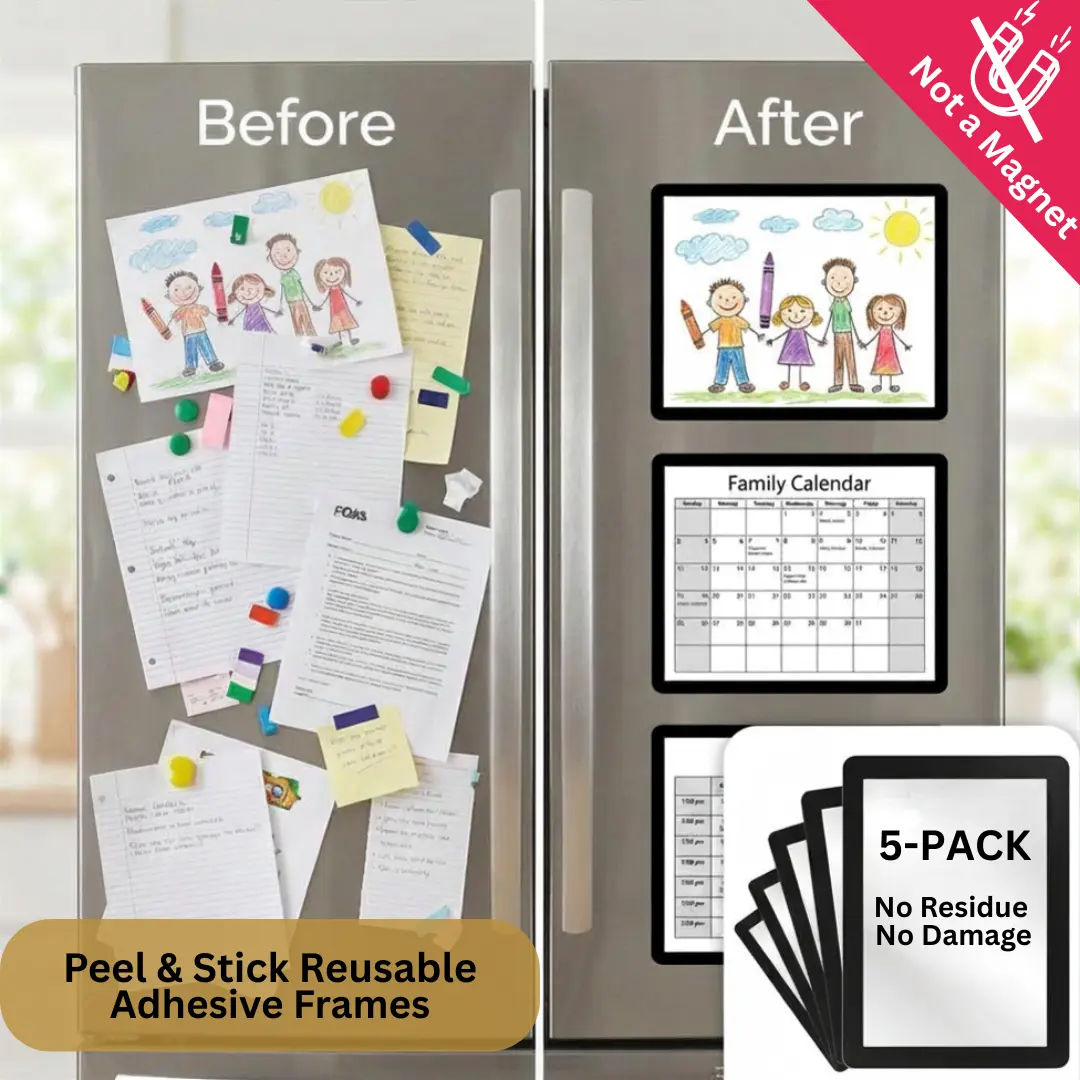 For Smooth Surfaces Fodeez Reusable Adhesive Frames 8.5x11 Reusable Adhesive Frames (Pack of 5) - Peel-and-Stick, 100s of Uses, Dry Erase, Made in USA for Weekly Planner, Wall Calendar Organization & De-Cluttering