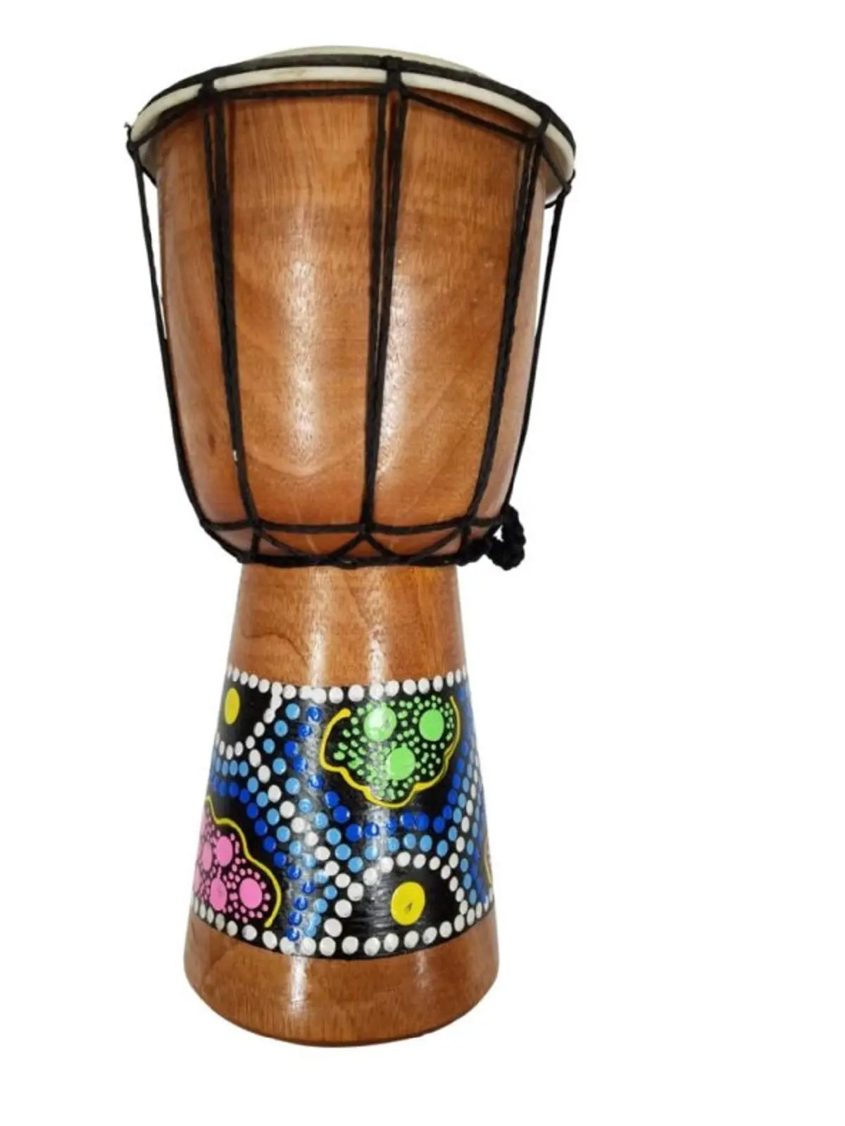 DJEMBE DRUM BONGO HAND CARVED AFRICAN ABORIGINAL DOT ART DESIGN by Bethlehem Gifts TM (9 inches)