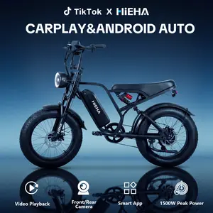 【HiEHA】Electric EBike with Carplay & Android Auto, Smart App, Front and Backup Camera, 1500W Peak Power 34MPH Max Speed 40-70 Miles Range Full Suspension 20"×4.0" Fat Tires 48V 15AH Removable Battery All Terrain EBike, tiktokshopmemorialday