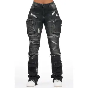 Toniesha Dark Grey Wash Stacked Flare Jean