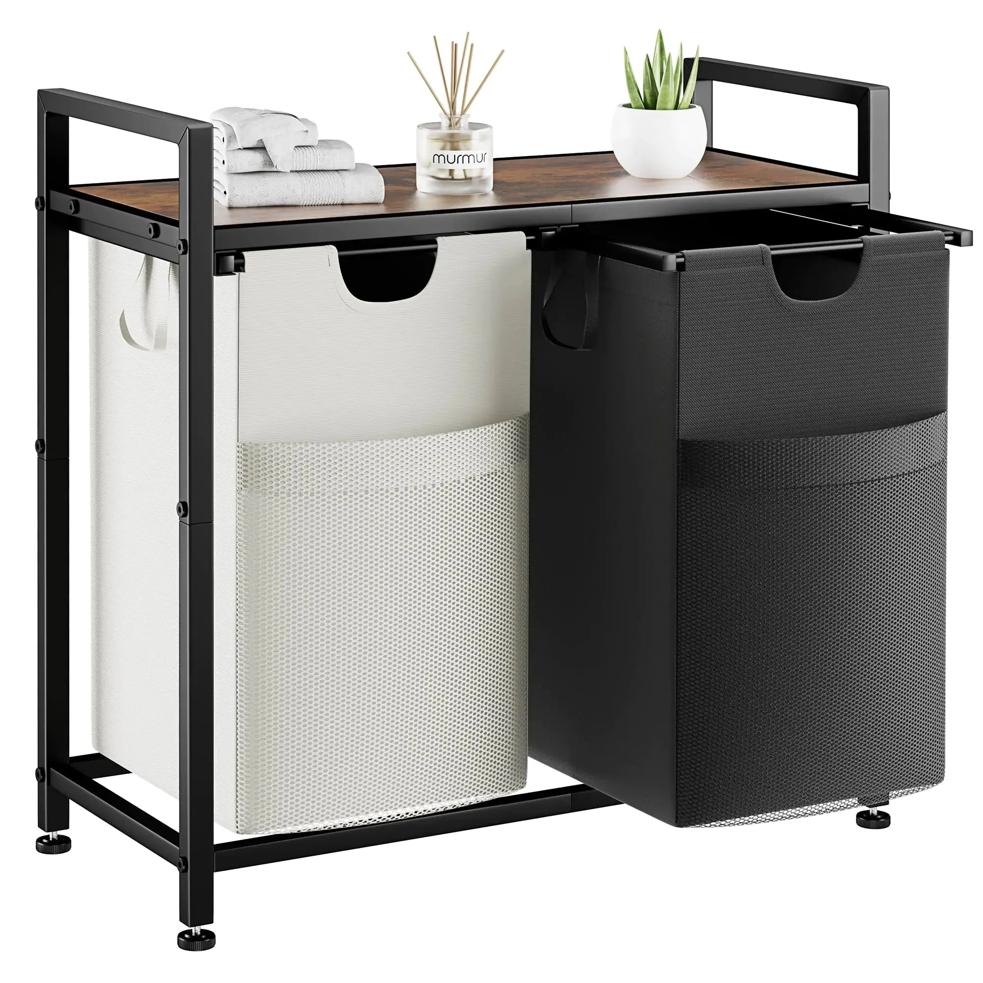 Double Laundry Hamper with Shelf - 112L Multifunctional Laundry Sorter with Removable Bags & Fabric Handles