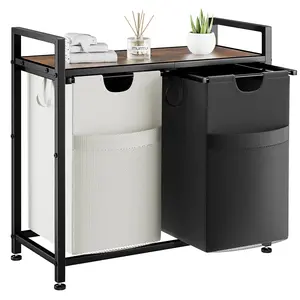 Double Laundry Hamper with Shelf - 112L Multifunctional Laundry Sorter with Removable Bags & Fabric Handles