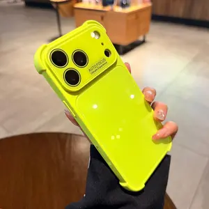 Fluorescent Green 4-Corner Airbag Shock-Resistant Case, Premium-Feel Full-Coverage Lens Protector for iPhone 17, 16, 15, 14, 13 Pro Max, 16 Pro