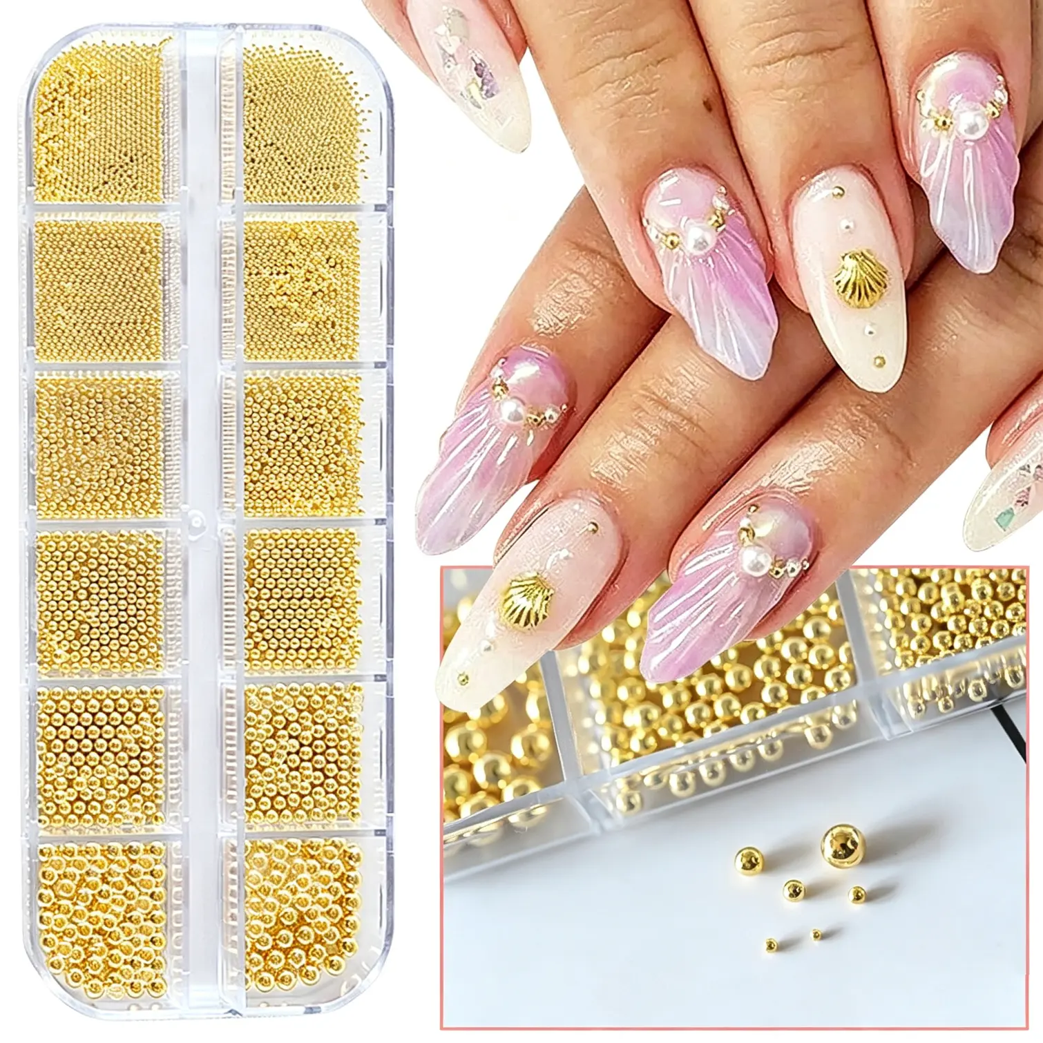 Gold Balls for Nails 0.6mm Small Nail Beads Nail Art Charms Decorations Gold Caviar Nail Charm DIY Tool Nail Design Accessories Gold Charms for Nails Decoration Nail Beads for Nail Art Nail Charm Nails Charms Nail Beads for Nail Art
